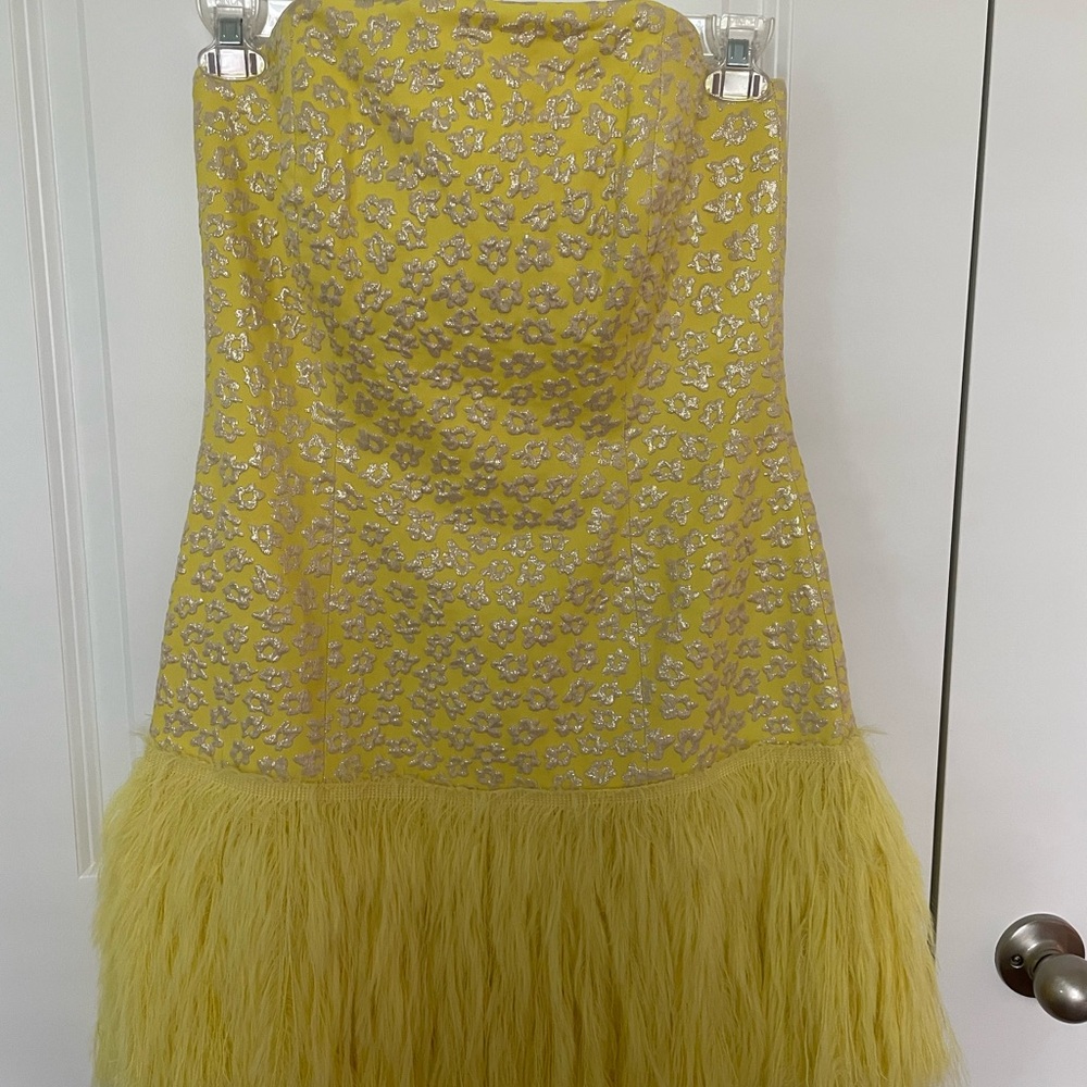 Lilly Pulitzer Yellow Floral Mini Skirt with Feathered Hem